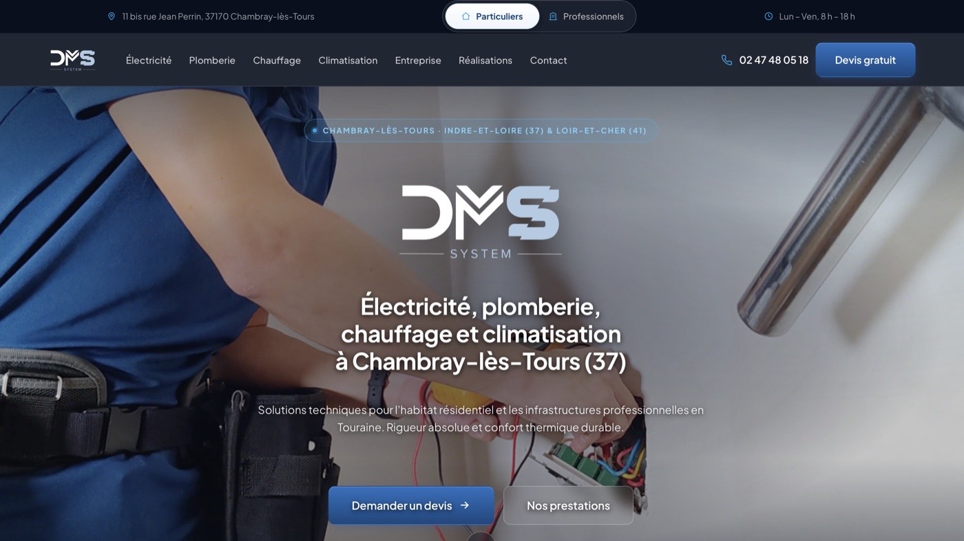 Site web sur-mesure créé par Webnexora pour DMS Système, entreprise de services techniques